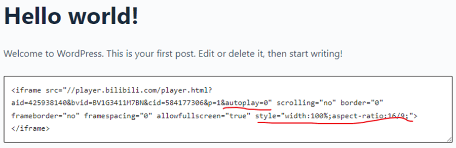 图片[5]-网站教程：WordPress博客添加嵌入B站视频调整自适应屏幕大小并取消自动播放-十七博客网